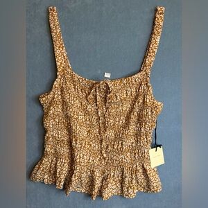 Floral Mustard Smocked Top